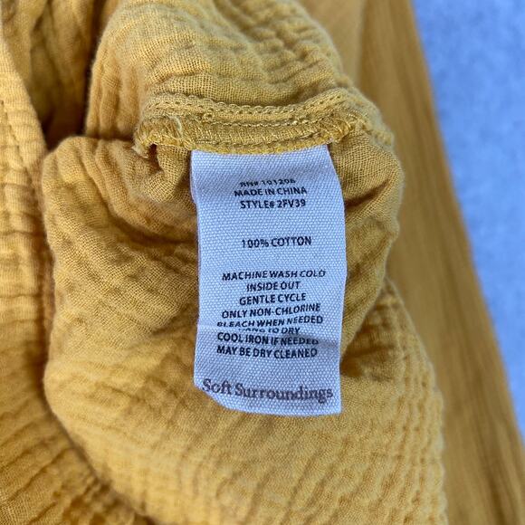 Soft Surroundings Yellow 100% Cotton Gauze Long Sleeve Button Up Shirt Sz Large - Picture 8 of 8
